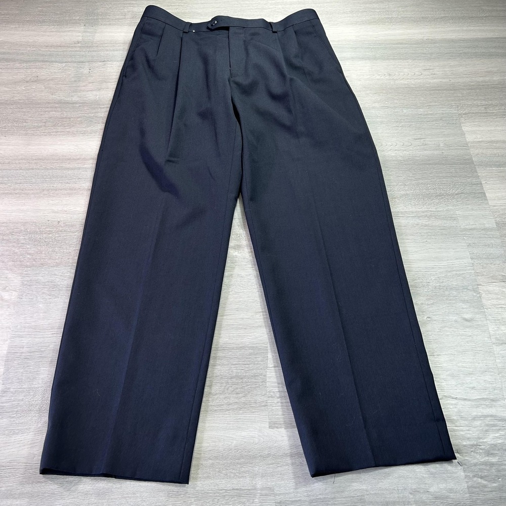 Joseph & Feiss International Dress Pants Mens 35x30 Blue Wool Blend Pleated